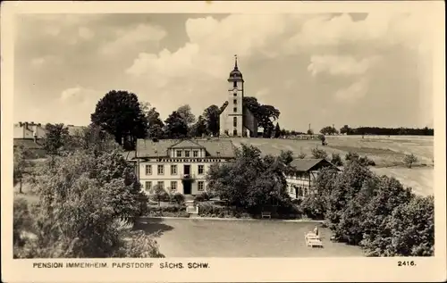 Ak Papstdorf Gohrisch Sächs. Schweiz, Pension Immenheim, Kirche