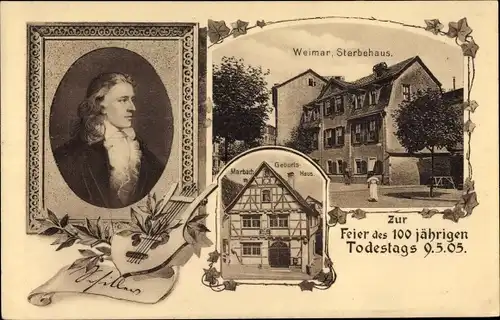 Ak Weimar in Thüringen, Schriftsteller Friedrich von Schiller, Sterbehaus, Marbach Geburtshaus