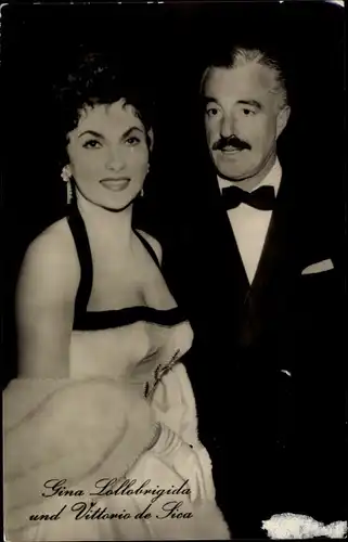 Ak Schauspieler Gina Lollobrigida und Vittorio de Sica, Portrait, Liebe Brot und Eifersucht