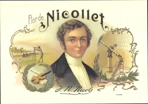 Ak Flor de Nicollet, J. N. Nicole, Cigar Labels, Fernrohr, Portrait, Reklame