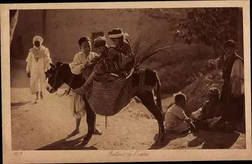 Ak Retour de l'oasis, Jungen reiten auf einem Esel, Lehnert & Landrock 167