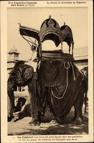 Ak Les Capucins francais aux Indes, Elephant, Indien