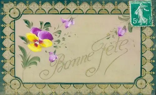 Zelluloid Ak Glückwunsch Geburtstag, Bonne Fete, Stiefmütterchen