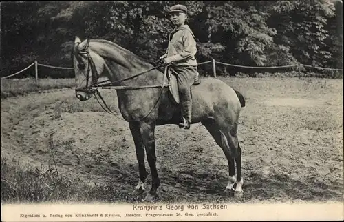 Ak Kronprinz Georg von Sachsen, Portrait auf einem Pferd