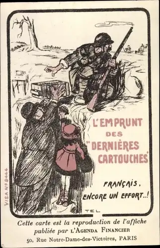 Künstler Ak L'Emprunt des Dernières Cartouches, Propaganda, Frankreich