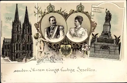 Litho Köln am Rhein, Dom, Naionaldenkmal, Kaiserpaar