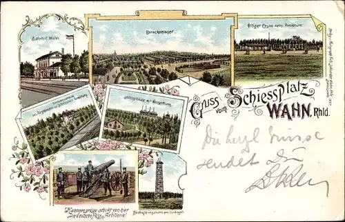 Litho Wahn Köln, Schießplatz, Barackenlager, Bahnhof, Beobachtungsturm am Grängel