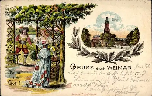 Litho Weimar in Thüringen,Residenzschloss, Behüt dich Gott, Trompeter von Säckingen