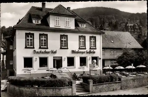 Ak Miltenberg am Main Unterfranken, Gasthaus Deutscher Hof, Außenansicht mit Biergarten