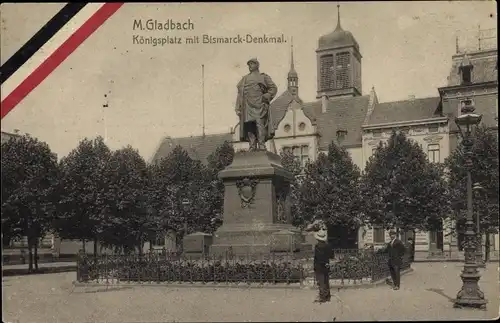 Ak Mönchengladbach am Niederrhein, Königsplatz mit Bismarckdenkmal