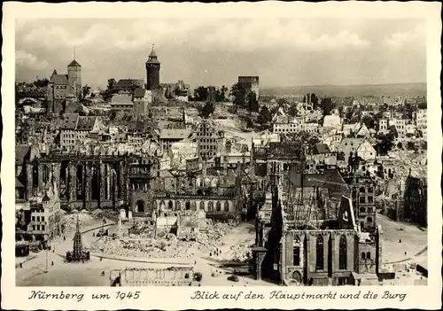Ak Nürnberg in Mittelfranken, Blick auf den Hauptmarkt und die Burg