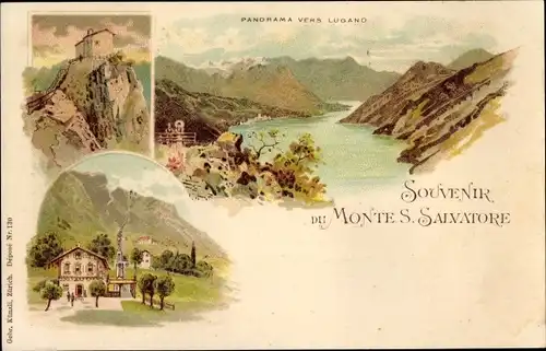 Litho Lugano Kanton Tessin, Monte San Salvatore, Panorama vers Lugano