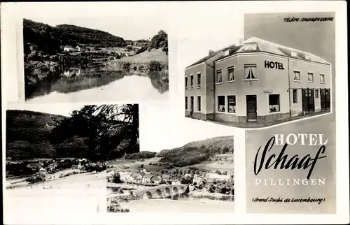 Ak Dillingen Luxemburg, Hotel Schaaf, Panorama vom Ort