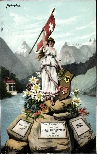 Ak Zürich Stadt Schweiz, Helvetia, Zur Erinnerung an das Eidg. Sängerfest 1905