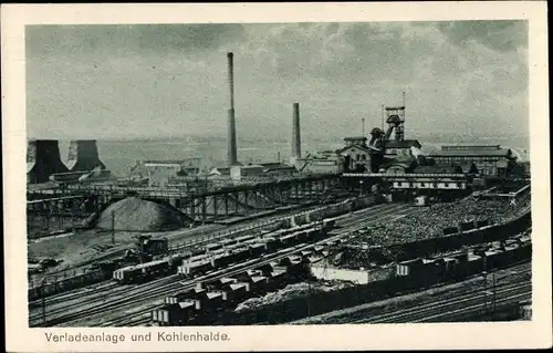 Ak Oberschlesien, Verladeanlage und Kohlenhalde, Das Hohelied deutscher Arbeit, Die Grube III 14