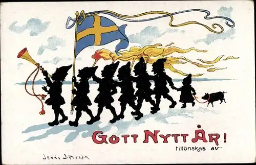 Künstler Ak Nyström, Jenny, Gott Nytt Ar, Glückwunsch Neujahr, Zwerge