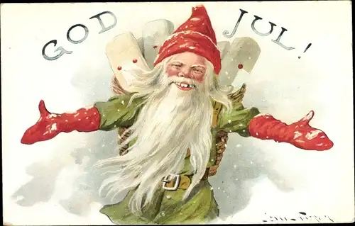 Künstler Ak Nyström, Jenny, God Jul, Jultomte, Weihnachten, Zwerg