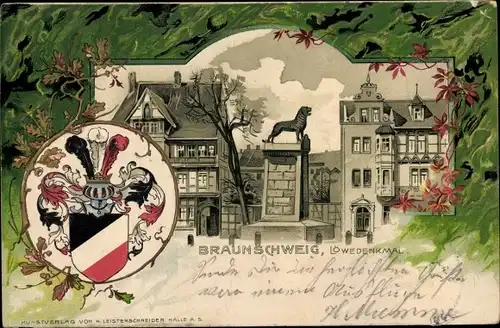 Präge Wappen Litho Braunschweig in Niedersachsen, Löwendenkmal