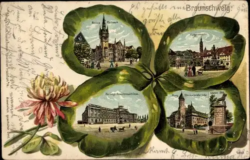 Präge Kleeblatt Litho Braunschweig in Niedersachsen, Neues Rathaus, Hagenmarkt, Schloss