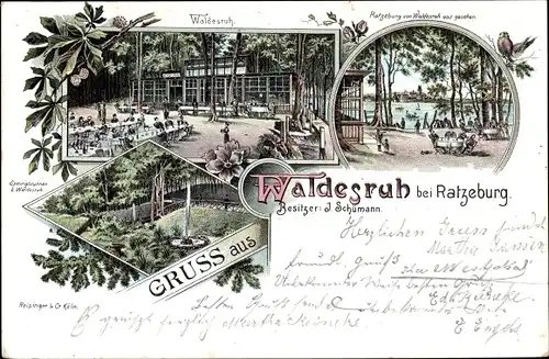 Litho Ratzeburg im Herzogtum Lauenburg, Gasthaus Waldesruh