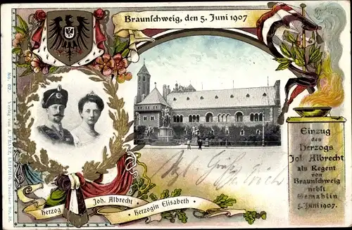 Präge Passepartout Ak Braunschweig in Niedersachsen, Herzog Joh. Albrecht, Herzogin Elisabeth