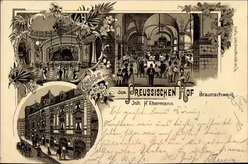 Litho Braunschweig in Niedersachsen, Gasthaus Preußischer Hof, Tanzsaal, Salon, Innenansicht