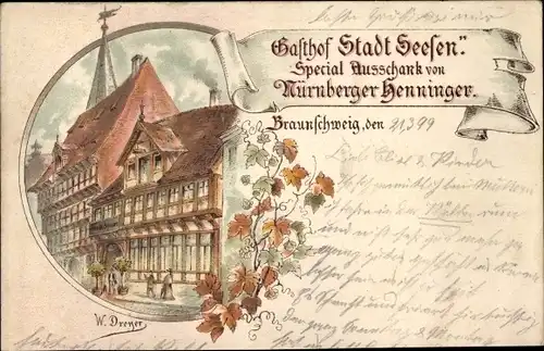 Künstler Litho Dreyer, Braunschweig in Niedersachsen, Gasthof Stadt Seesen, Nürnberger Henninger