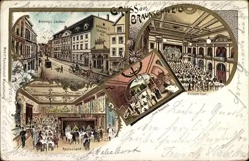 Litho Braunschweig in Niedersachsen, Bruming's Saalbau, Zum Rebstock, Innenansicht