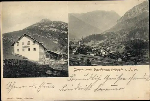 Ak Vorderhornbach Vorderhorenbach in Tirol, Totalansicht der Ortschaft