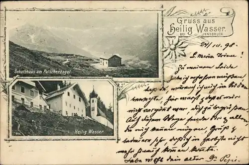Ak Heilig Wasser Tirol, Schutzhaus am Patscherkogel, Teilansicht der Ortschaft