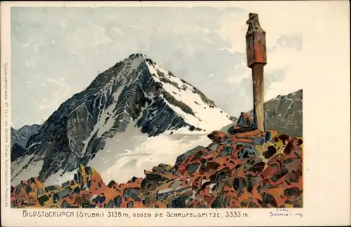 Künstler Litho Schmidt, Carl, Stubaier Alpen Südtirol, Bildstöckljoch gegen die Schaufelspitze