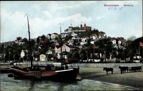 Ak Hamburg Altona Blankenese, Strandpartie, Kutsche, Boot, Süllberg