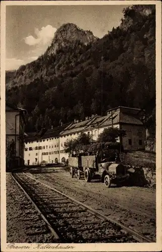 Ak Hallein in Salzburg, Brauerei Kaltenhausen, Bahnschienen, LKW