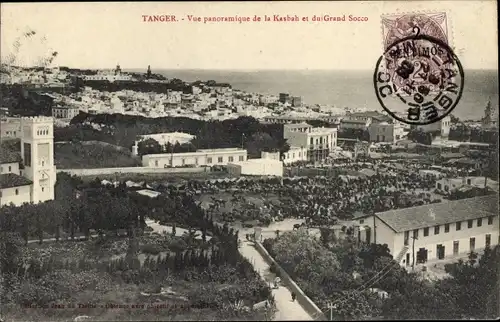Ak Tanger Marokko, Vue panoramique de la Kasbah et du Grand Socco