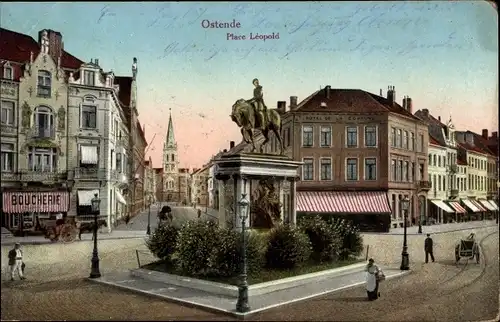 Ak Ostende Westflandern, Place Léopold, Boucherie