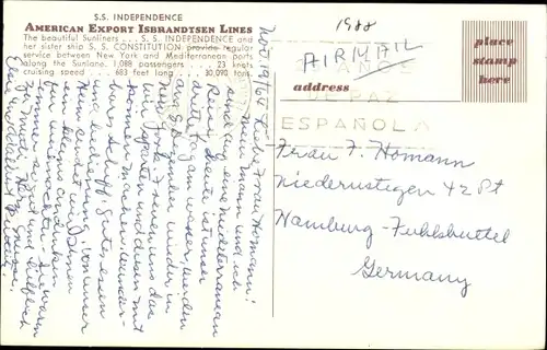 Ak Dampfschiff SS Independence, American Export Lines
