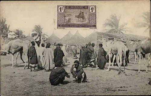 Ak Afrique Occidentale, Village Maure, Kamele