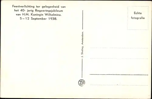 Ak Amsterdam Nordholland Niederlande, Westertoren, Feestverlichting 1938