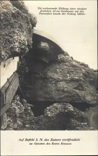 Ak Liège Lüttich Wallonien, Wirkung eines deutschen 42 cm Geschosses auf das Panzerfort Loucin, I WK