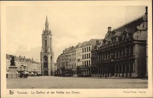 Ak Tournai Wallonien Hennegau, Le Beffroi et les Halles aux Draps