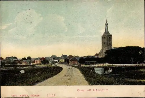 Ak Hasselt Overijssel, Teilansicht mit Kirche