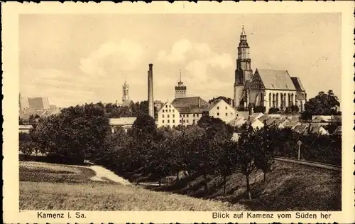 Ak Kamenz Sachsen, Blick vom Süden her, Kirche, Hotel Goldener Stern