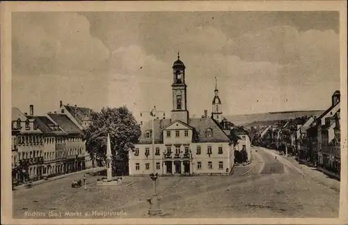 Ak Rochlitz Sachsen, Markt und Hauptstraße, Rathaus