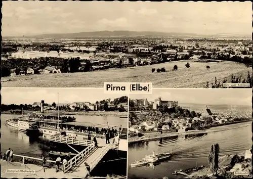 Ak Pirna an der Elbe, Blick vom Kohlberg, Dampfschiffhaltestelle, Teilansicht