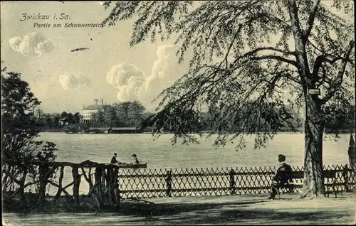 Ak Zwickau in Sachsen, Partie am Schwanenteich