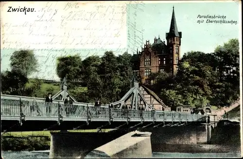Ak Zwickau Sachsen, Paradiesbrücke mit Ebertschlösschen