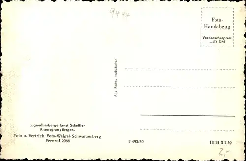 Ak Rittersgrün Breitenbrunn im Erzgebirge, Jugendherberge Ernst Scheffler