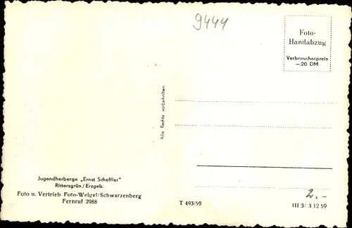 Ak Rittersgrün Breitenbrunn im Erzgebirge, Jugendherberge Ernst Scheffler, Winter