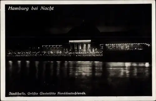 Ak Hamburg Nord Winterhude, Stadthalle bei Nacht, Beleuchtung, Gaststätte