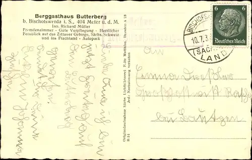 Ak Butterberg Bischofswerda in Sachsen, Berggasthaus